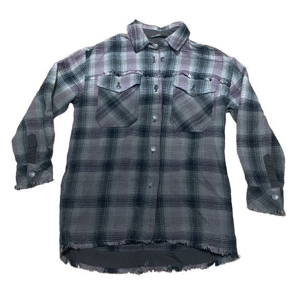 We The Free Tops - We The Free Anneli Plaid Shirt Jacket Women's XS Button Up Frayed Hem Grunge